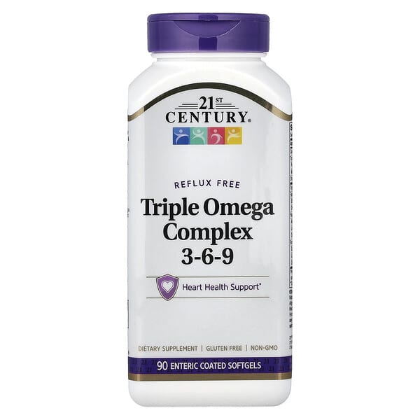 Bottle of 21st Century Triple Omega Complex supplement on a white background