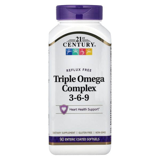 Bottle of 21st Century Triple Omega Complex supplement on a white background