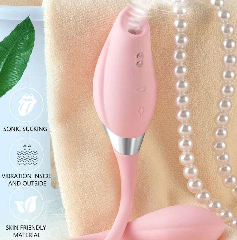 Pink electronic device with text on skin care benefits, against a beige and pearl background