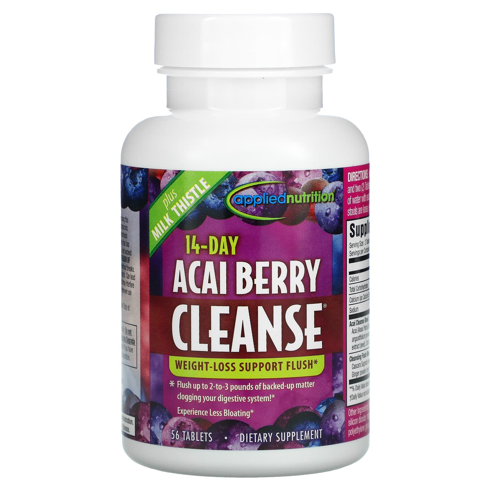 Supplement bottle labeled '14-Day Acai Berry Cleanse' on a white background