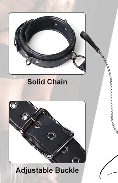Bondage Neck to Wrist Restraints Leather Kits fetish Couple Toys black