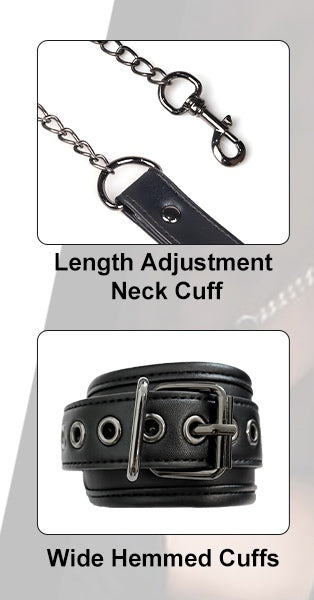 Bondage Neck to Wrist Restraints Leather Kits fetish Couple Toys black