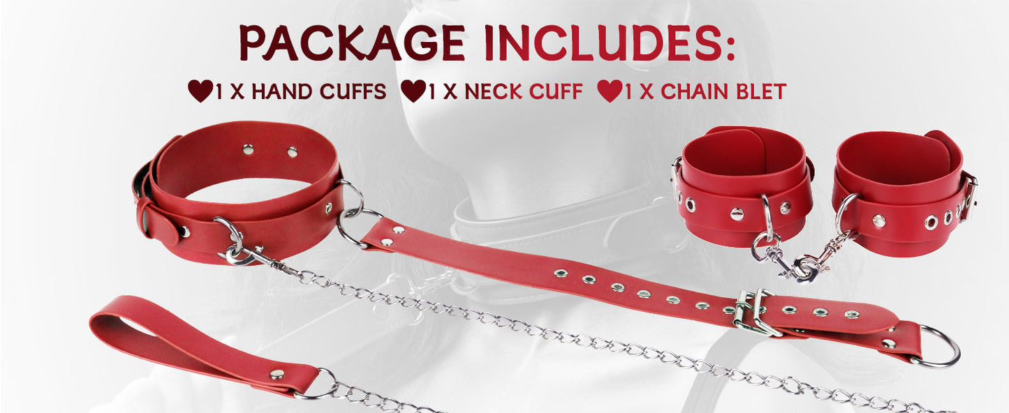 Bondage Neck to Wrist Restraints Leather Kits fetish Couple Toys black