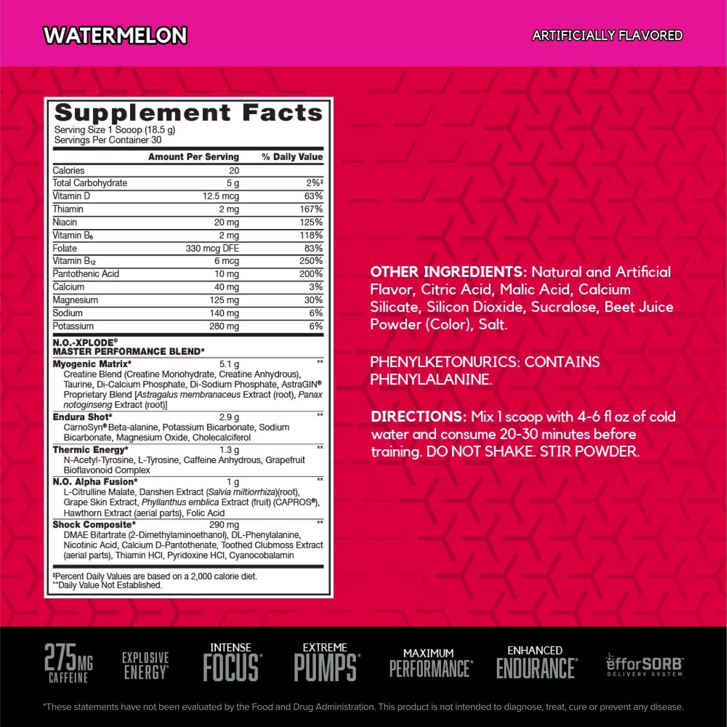 BSN N.O.-XPLODE Pre-Workout | 30 Servings | Watermelon Flavor