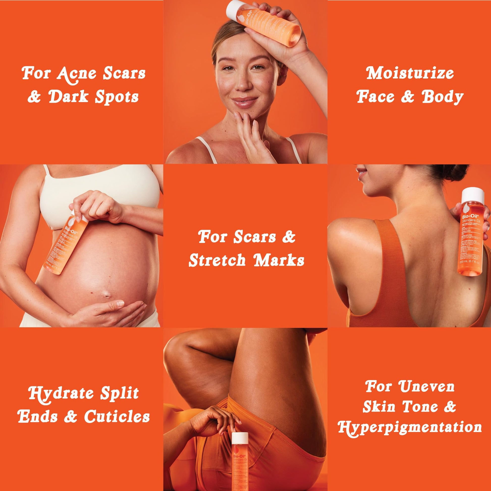 Promotional image of a skincare product with text on an orange background
