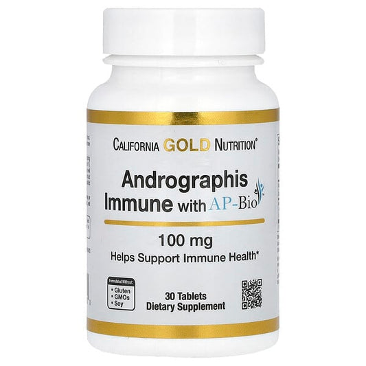 Supplement bottle labeled 'Andrographis Immune with AP-Bio' by California Gold Nutrition on a white background.