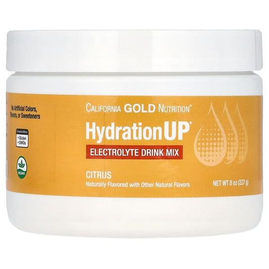 California Gold Nutrition HydrationUP electrolyte drink mix container on a white background