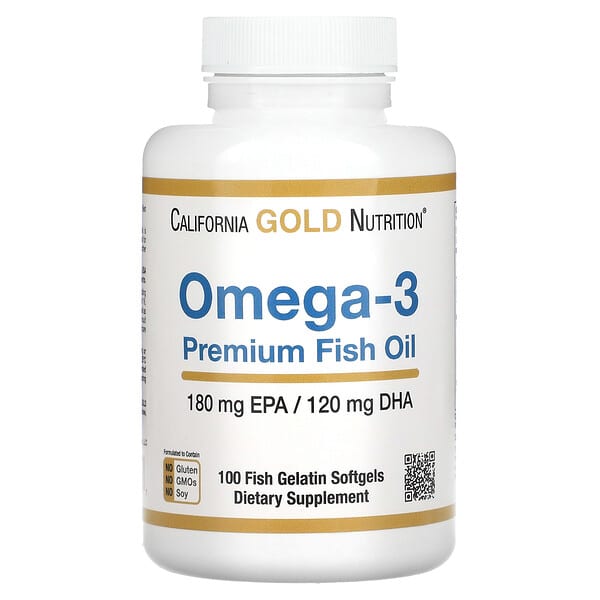 California Gold Nutrition Omega-3 Premium Fish Oil supplement bottle on a white background