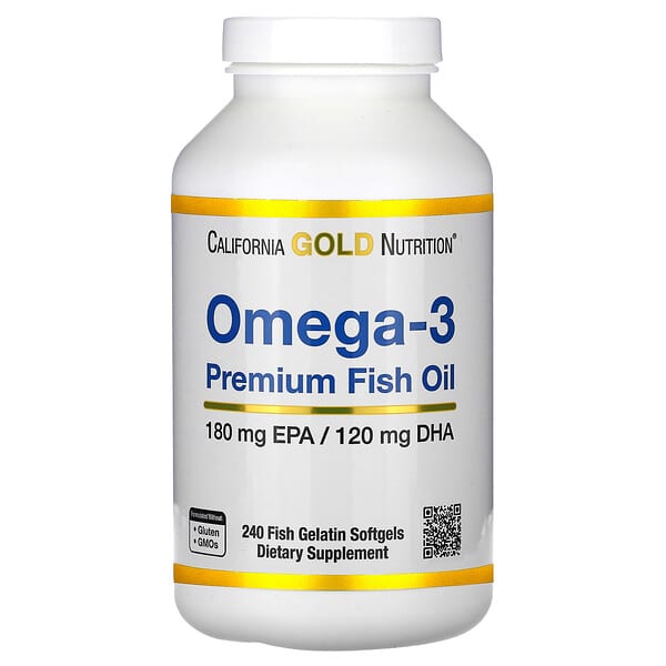 California Gold Nutrition Omega-3 Premium Fish Oil supplement bottle on a white background
