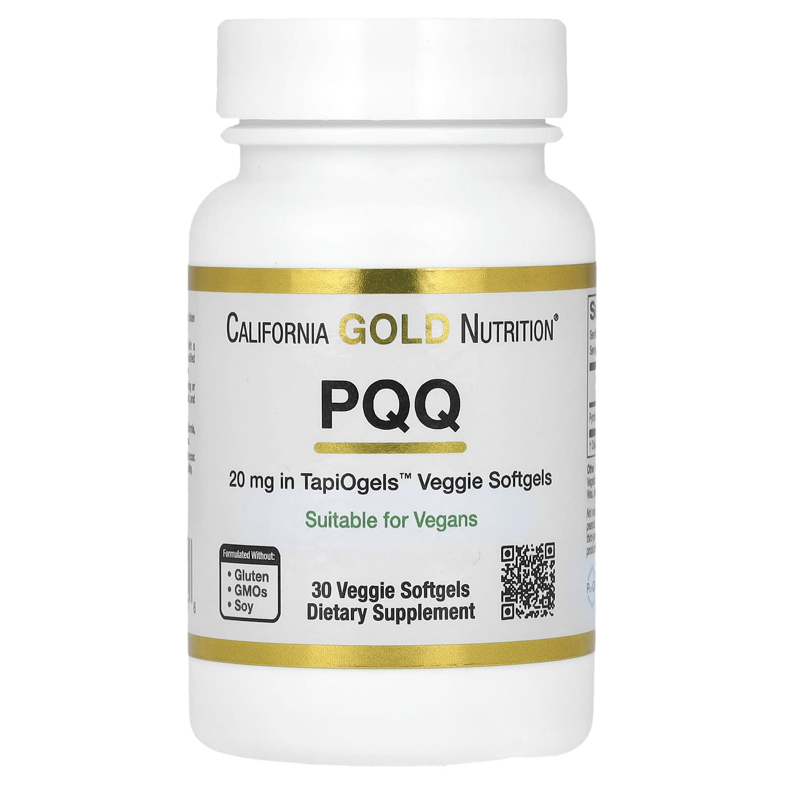 California Gold Nutrition PQQ supplement bottle on a white background