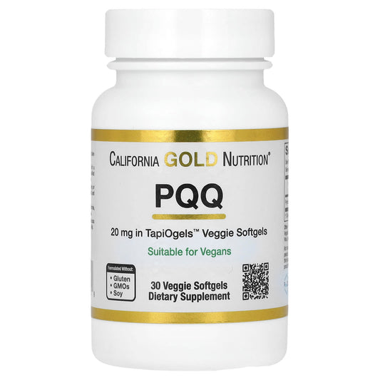 California Gold Nutrition PQQ supplement bottle on a white background