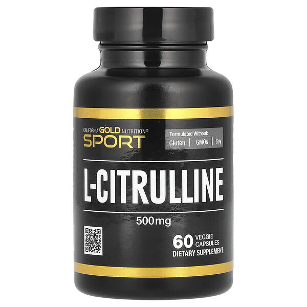 Supplement bottle labeled 'L-Citrulline' with black and gold design on a white background