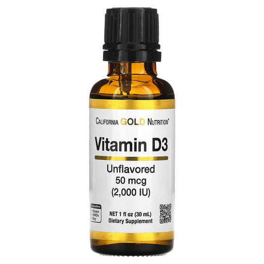 Bottle of California Gold Nutrition Vitamin D3 on a white background