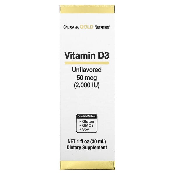 California Gold Nutrition Vitamin D3 supplement box on a white background