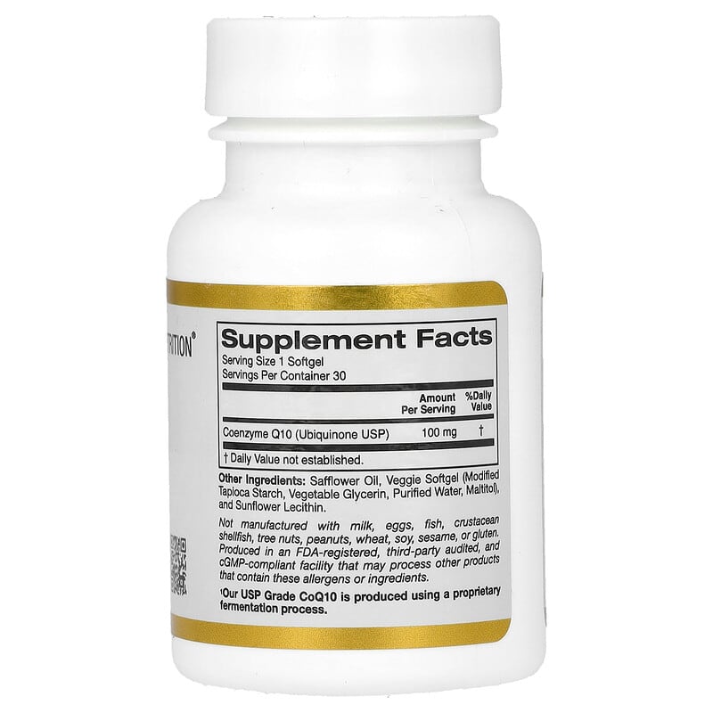 California Gold Nutrition CoQ10 supplement bottle on a white background
