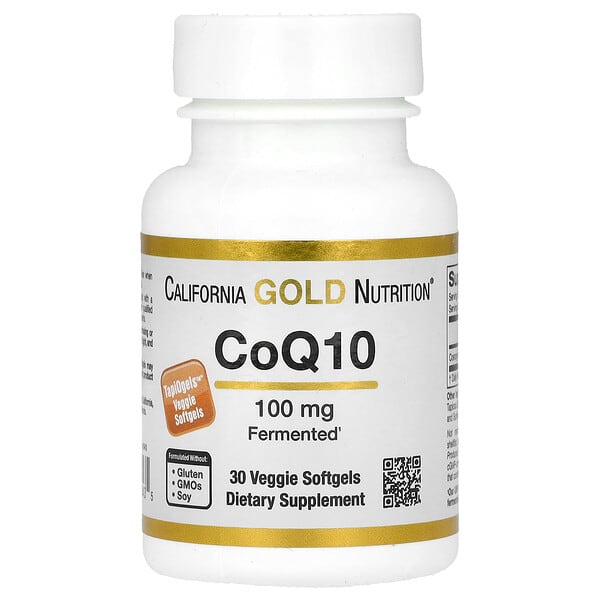 California Gold Nutrition CoQ10 supplement bottle on a white background