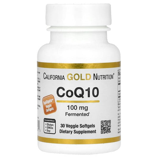 California Gold Nutrition CoQ10 supplement bottle on a white background