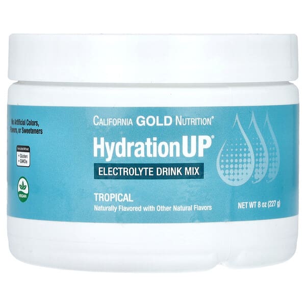California Gold Nutrition Hydration UP electrolyte drink mix container on a white background