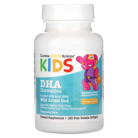 California Gold Nutrition Kids DHA Chewables supplement bottle on a white background
