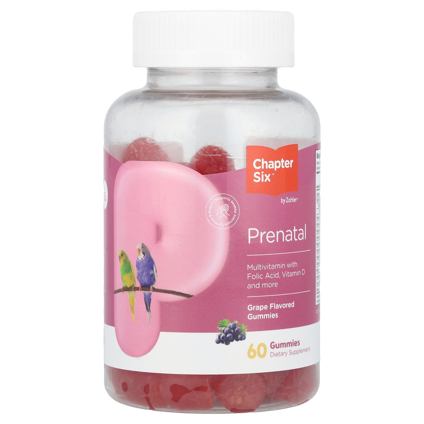 Bottle of Chapter Six Prenatal multivitamin gummies on a white background