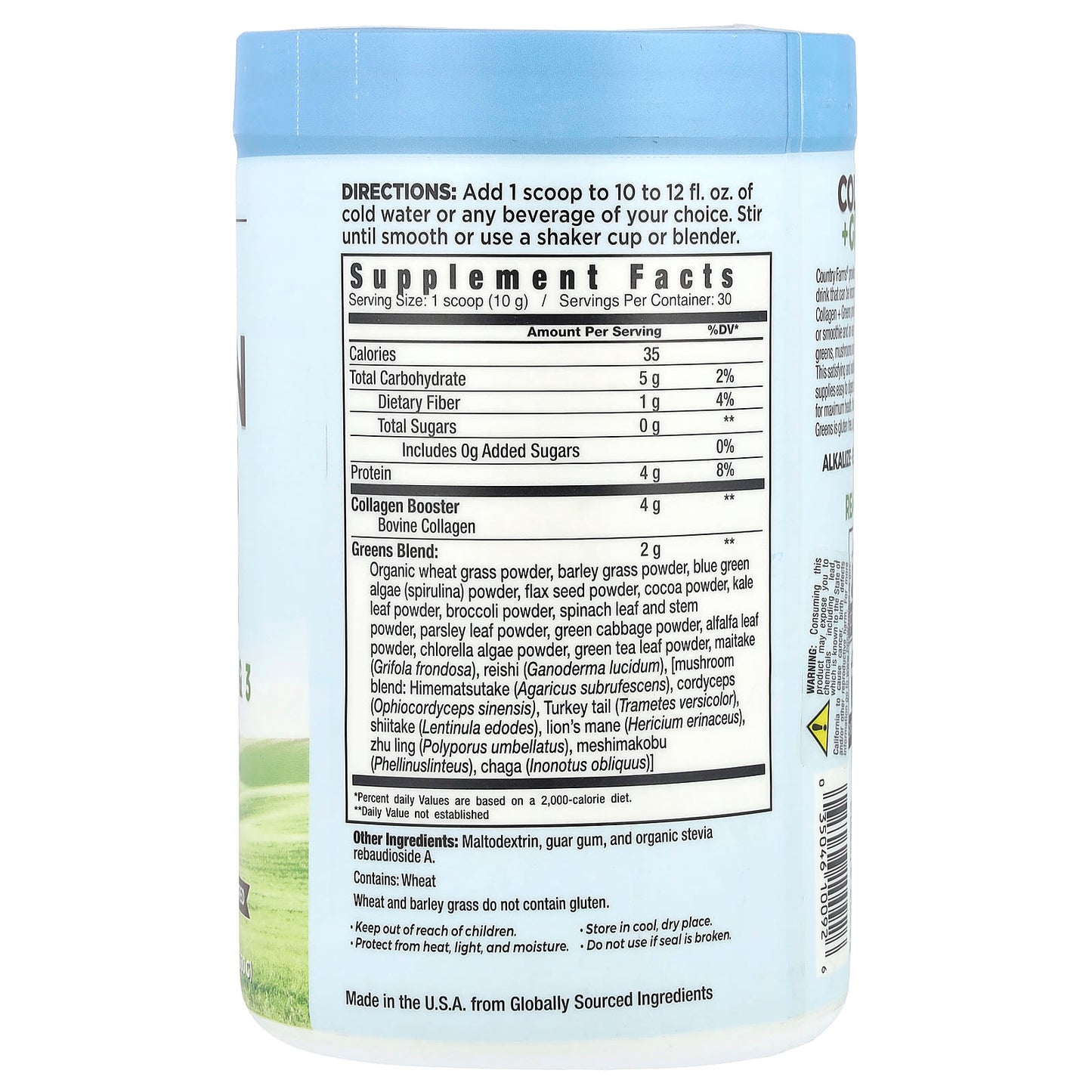 Supplement container with label showing supplement facts and directions.