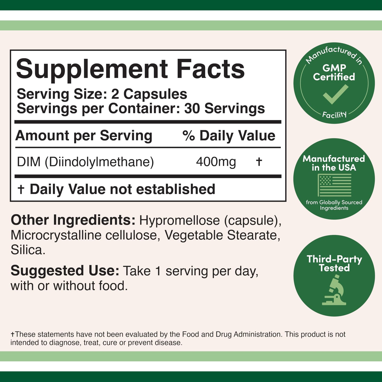 Supplement label 'DIM Diindolymethane'