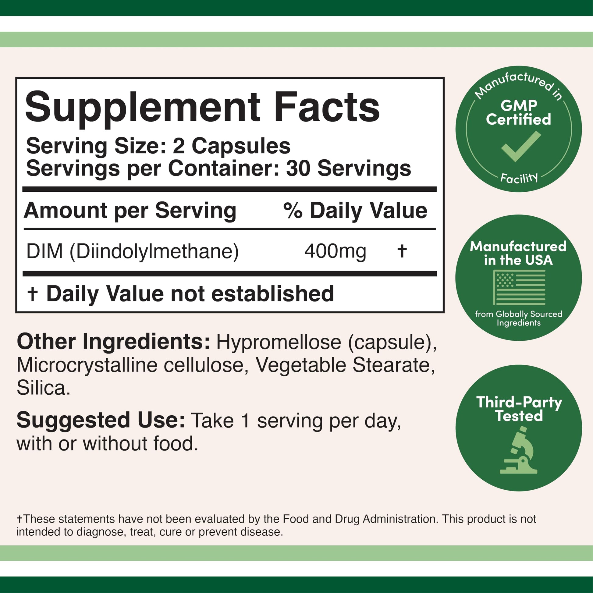 Supplement label 'DIM Diindolymethane'