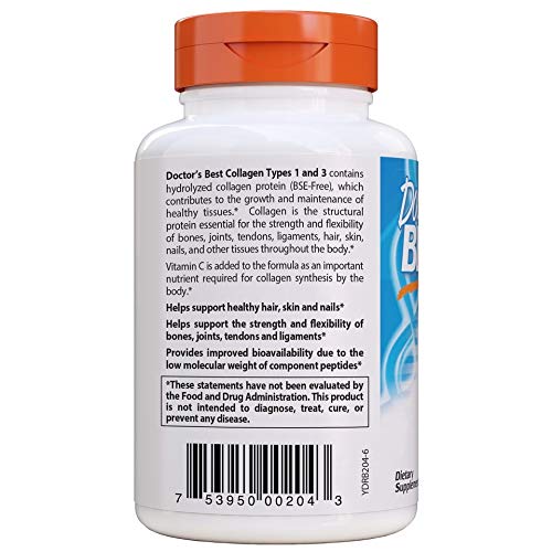 Supplement bottle with orange cap and white label on a white background