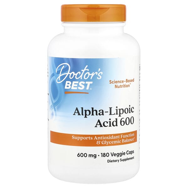 Supplement bottle labeled 'Doctor's Best Alpha-Lipoic Acid 600' on a white background