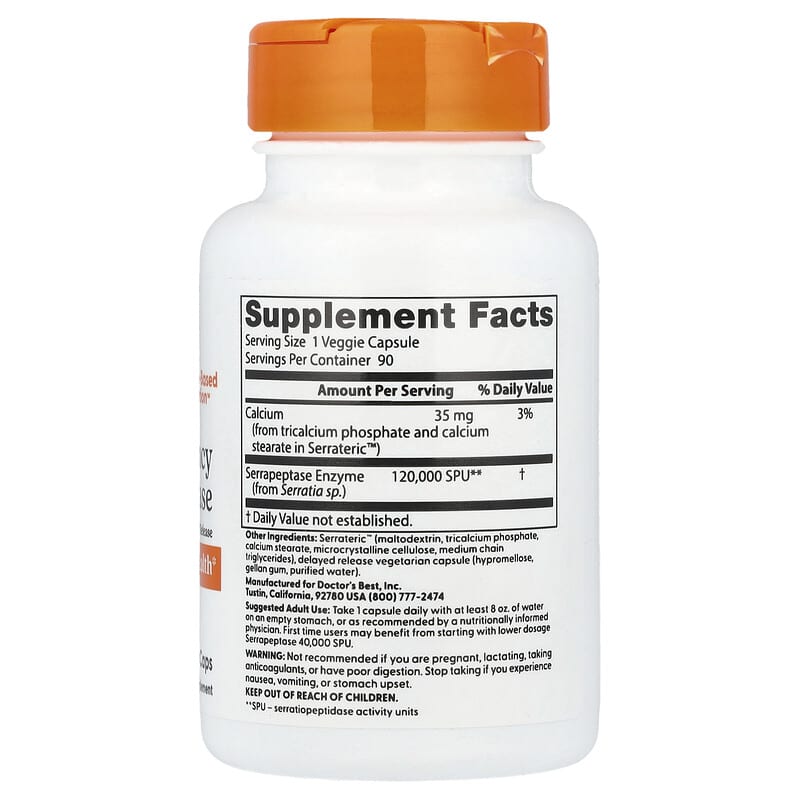 Serrapeptase haute puissance, Pour des sinus sains, 120 000 SPU, 90 gélules