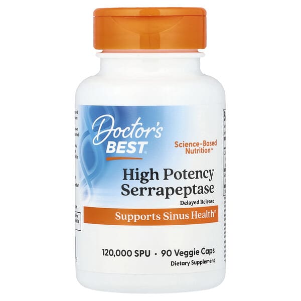 Serrapeptase haute puissance, Pour des sinus sains, 120 000 SPU, 90 gélules