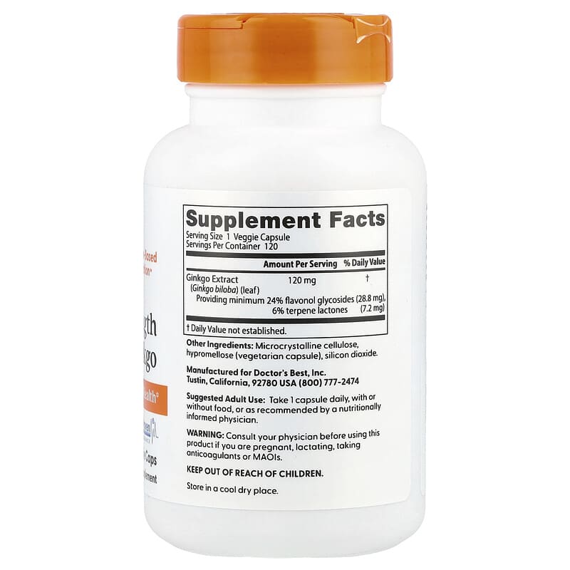 Supplement bottle labeled 'Doctor's Best Extra Strength Ginkgo' on a white background