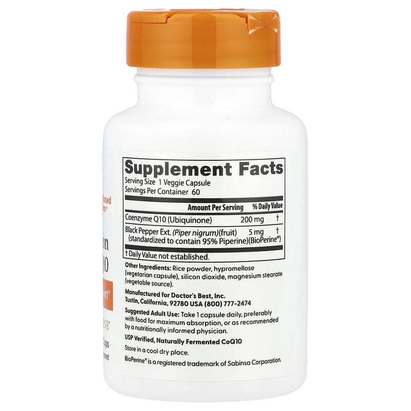 Supplement bottle labeled 'Doctor's Best High Absorption CoQ10' on a white background