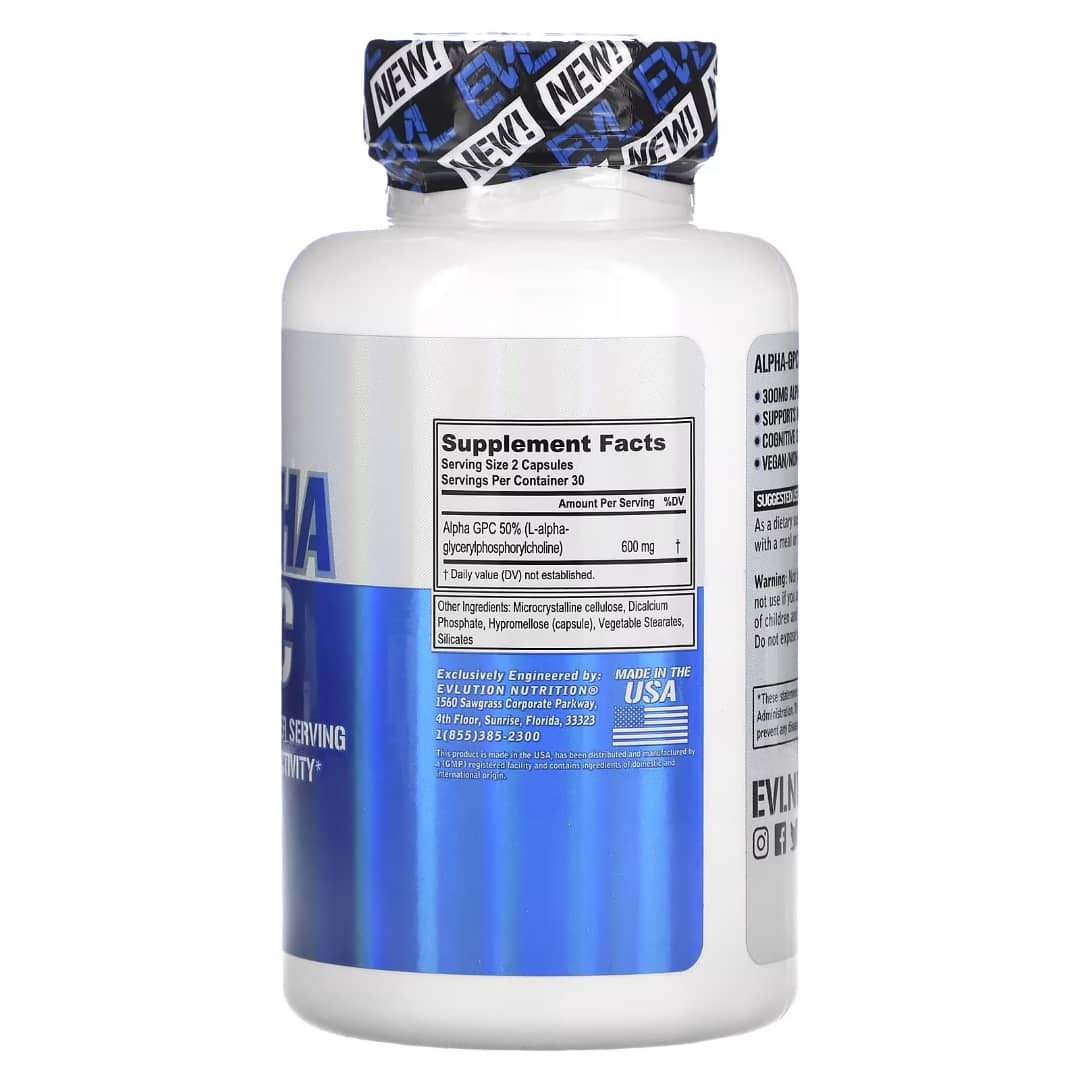 Supplement bottle with blue label and white container on a white background