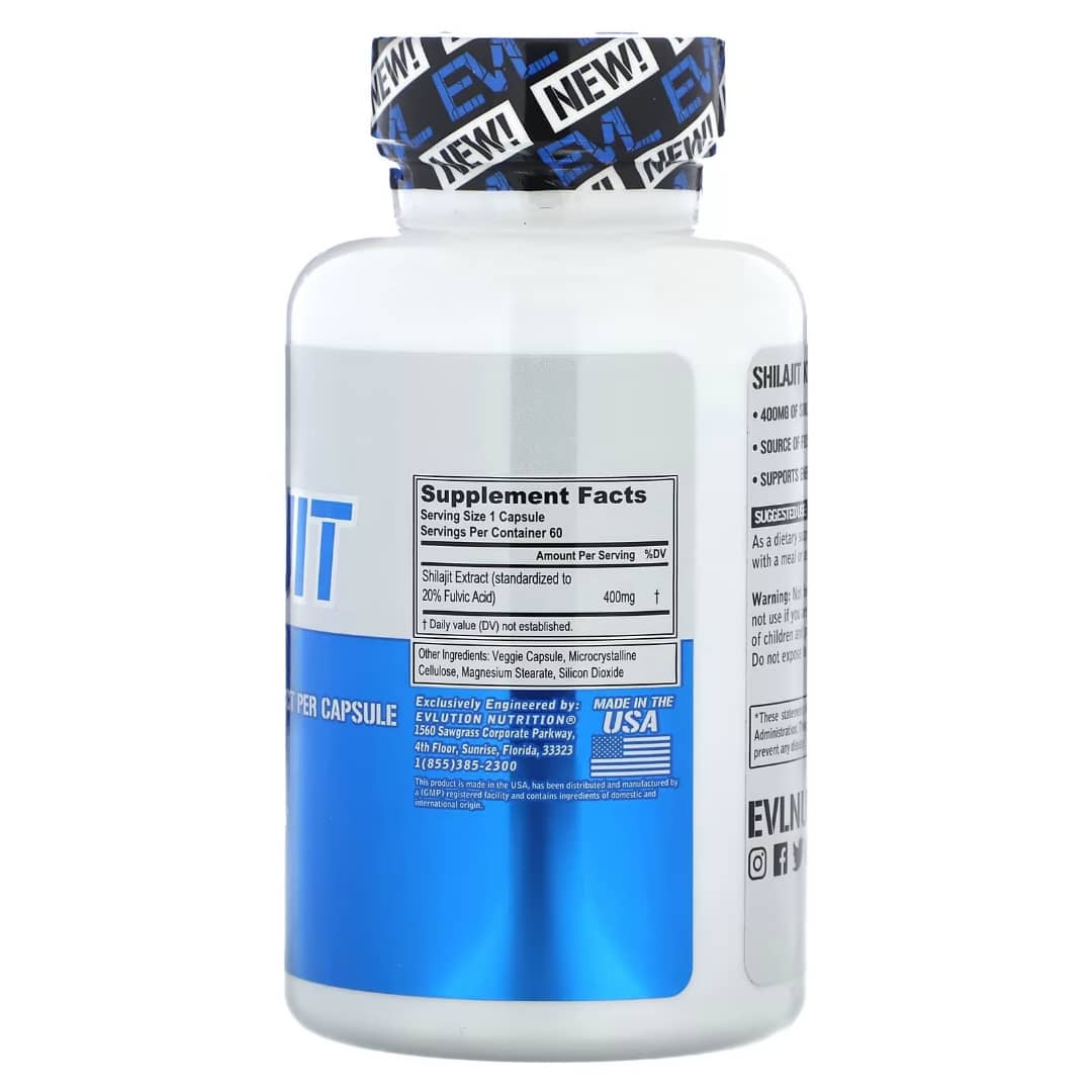 Supplement bottle with blue label and white container on a white background