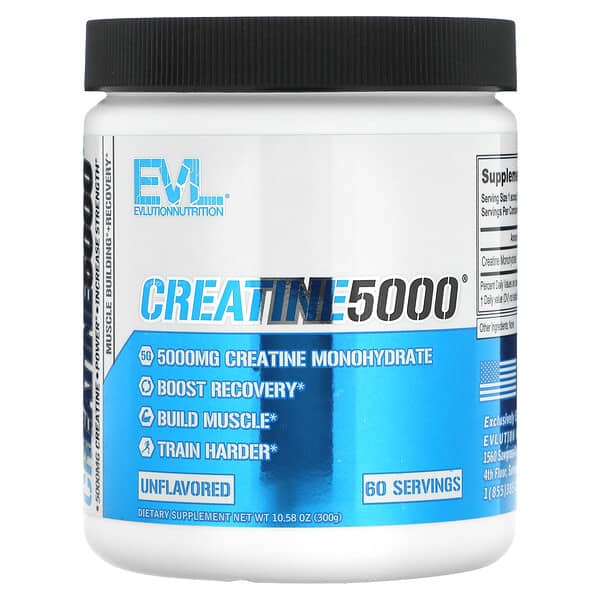 EVL Creatine 5000 supplement container on a white background