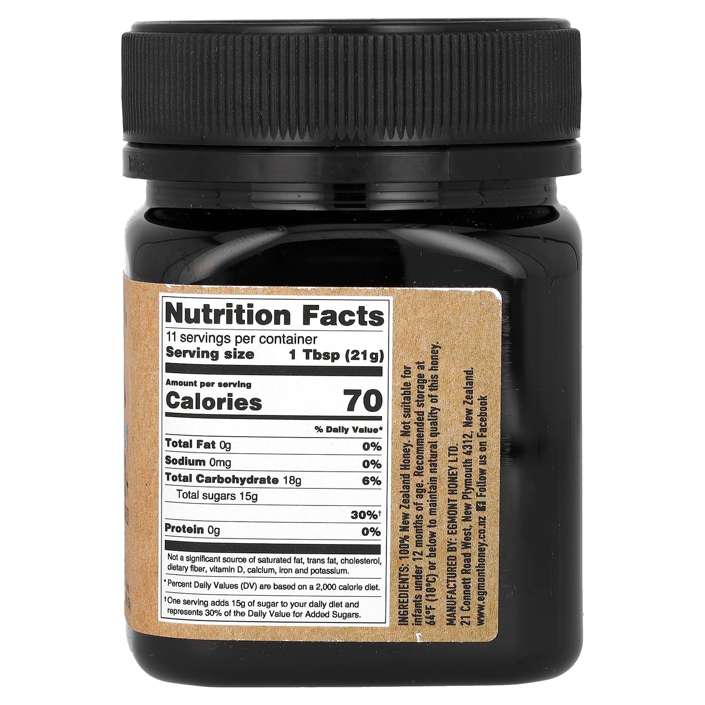 Egmont Manuka Honey Raw and Unpasteurized UMF 10+, MGO 263+ (250 G)