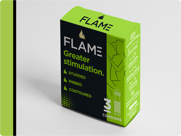 Flame Greater stimulation condoms.
For more stimulation and greater intimacy.
