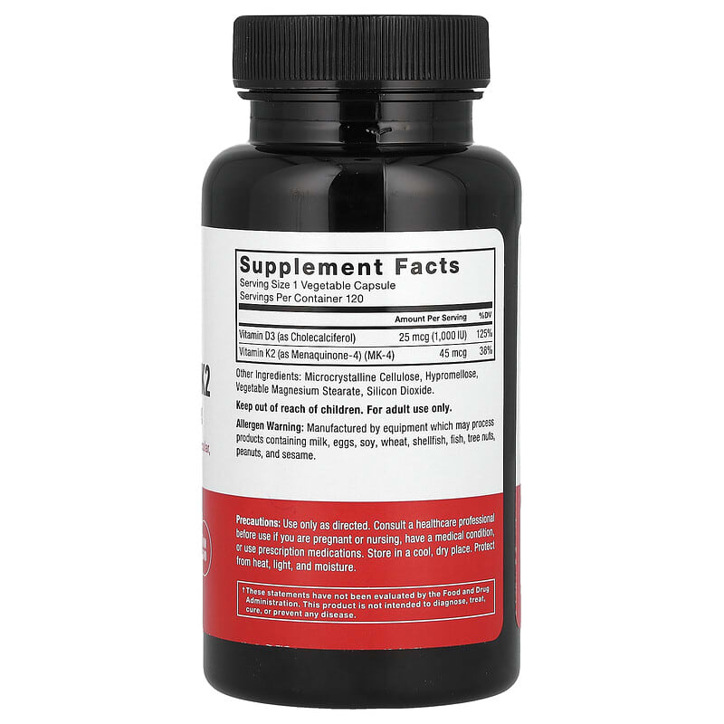 Force Factor Vitamin D3 & K2 supplement bottle on a white background