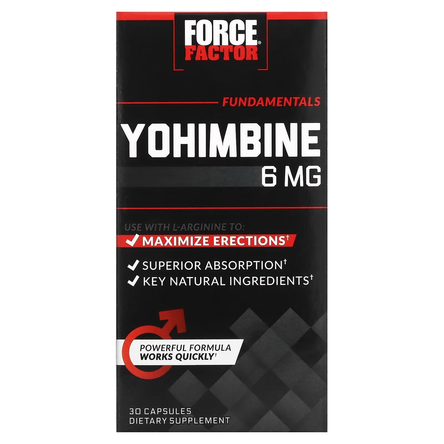 Force Factor Yohimbine 6 MG supplement packaging on a white background