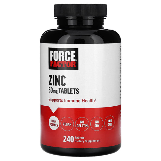 Force Factor Zinc 50mg tablets bottle on a white background