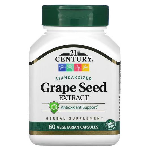 Bottle of 21st Century Grape Seed Extract supplement on a white background