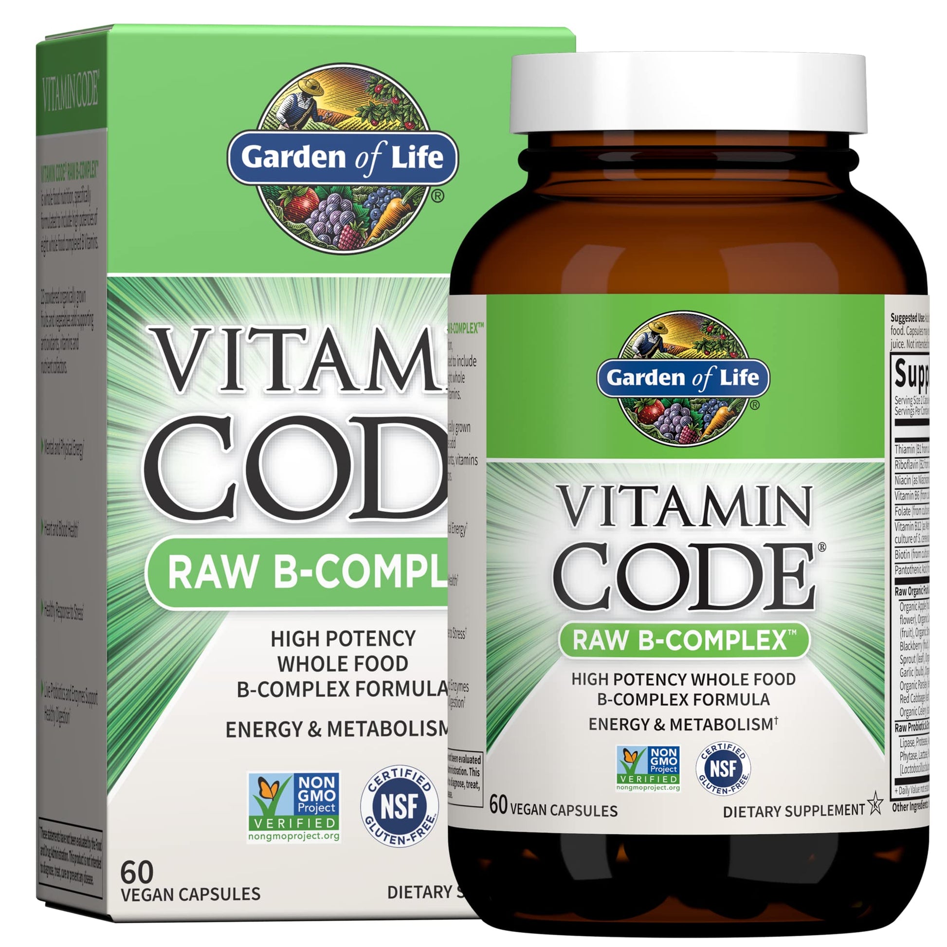 Garden of Life Vitamin Code Raw B-Complex supplement bottle and packaging on a white background