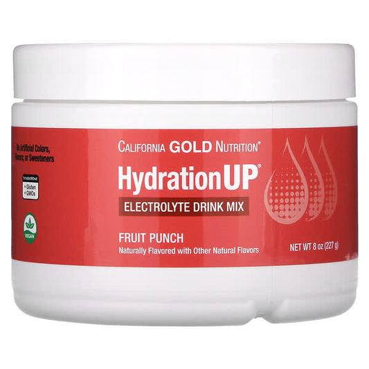 California Gold Nutrition HydrationUP electrolyte drink mix container on a white background