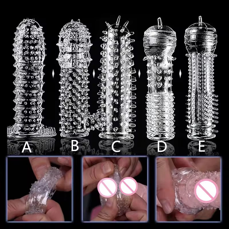 5Pcs/Set Reusable Condom Penis Sleeve Male
Enlargement Time Delay Spike Clit Massager Cover
Crystal Clear Condoms Adult Sex Toy