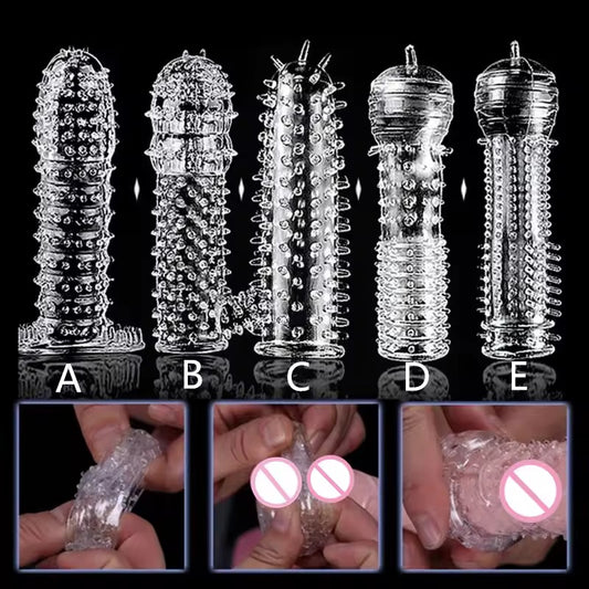 5Pcs/Set Reusable Condom Penis Sleeve Male
Enlargement Time Delay Spike Clit Massager Cover
Crystal Clear Condoms Adult Sex Toy