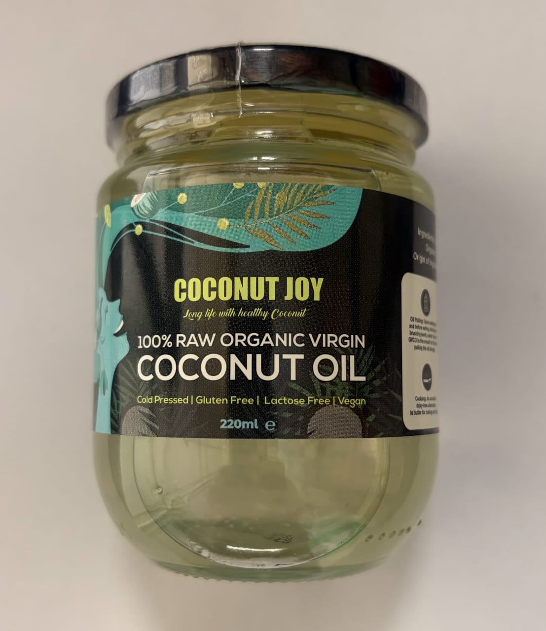 Huile de noix de coco bio pressée à froid Coconut Joy 100 % crue 220 ml