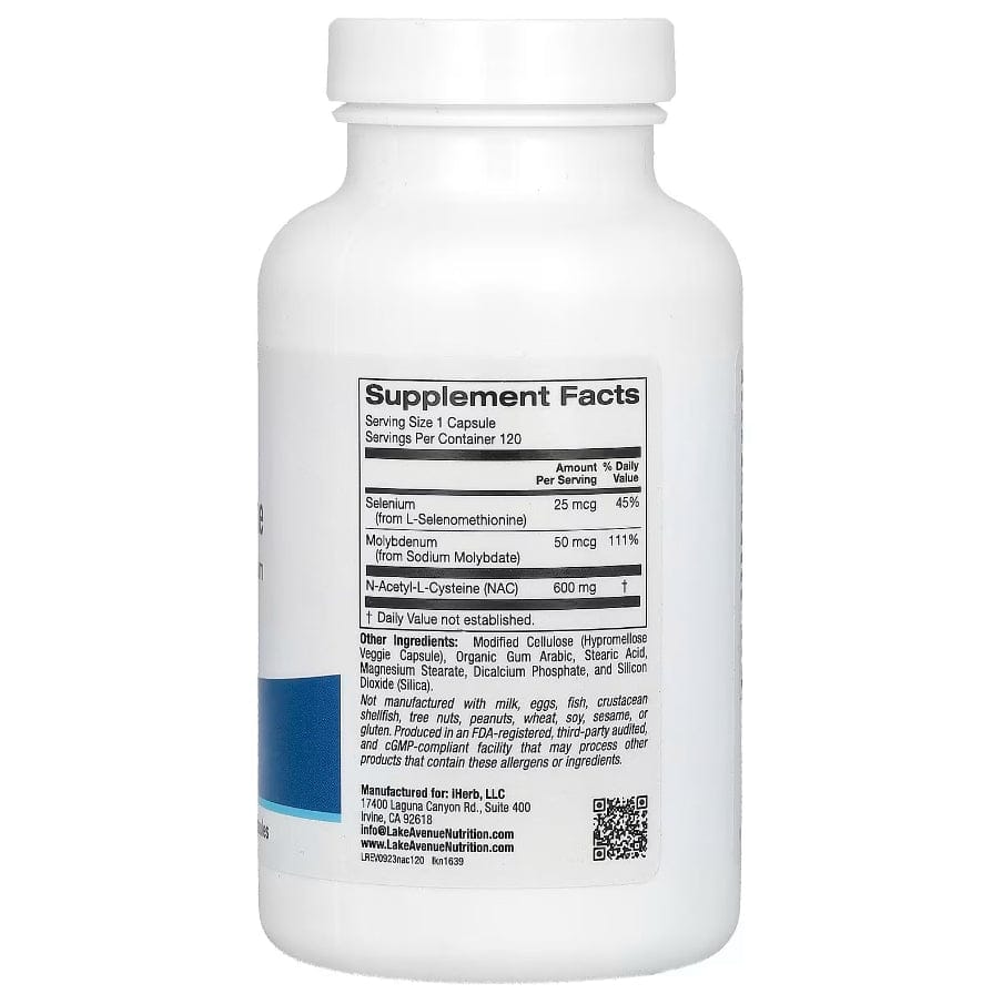 Lake Avenue Nutrition, NAC, N-acétyl L-cystéine végétalienne, 120 capsules