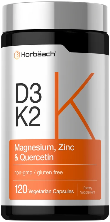 Horbäach Vitamin D3 K2 with Magnesium, Zinc & Quercetin - 120 Vegetarian Capsules