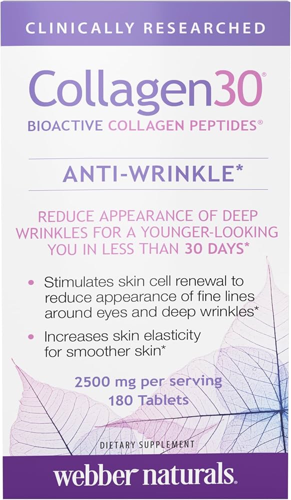 Webber Naturals Collagen30 Anti-Wrinkle 2500mg (180 Tablets) - Bioactive Collagen Peptides